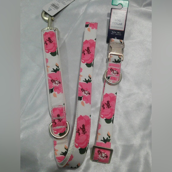 Top Paw Other - Top Paw White/Pink Floral Collar & Leash Set (L)